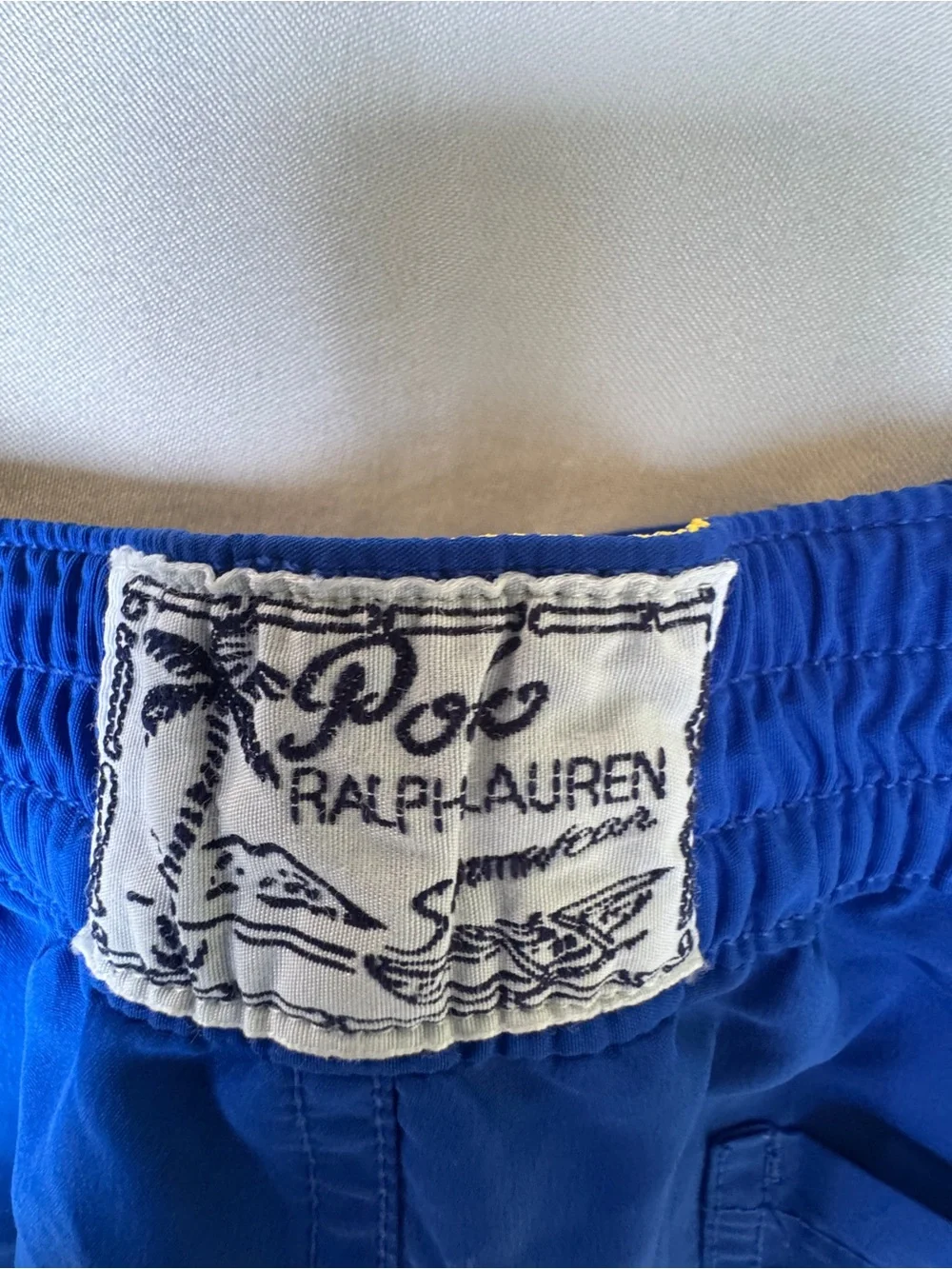Polo by Ralph Lauren Boys Youth  Royal Blue Swim Trunks with Yellow Logo Size M